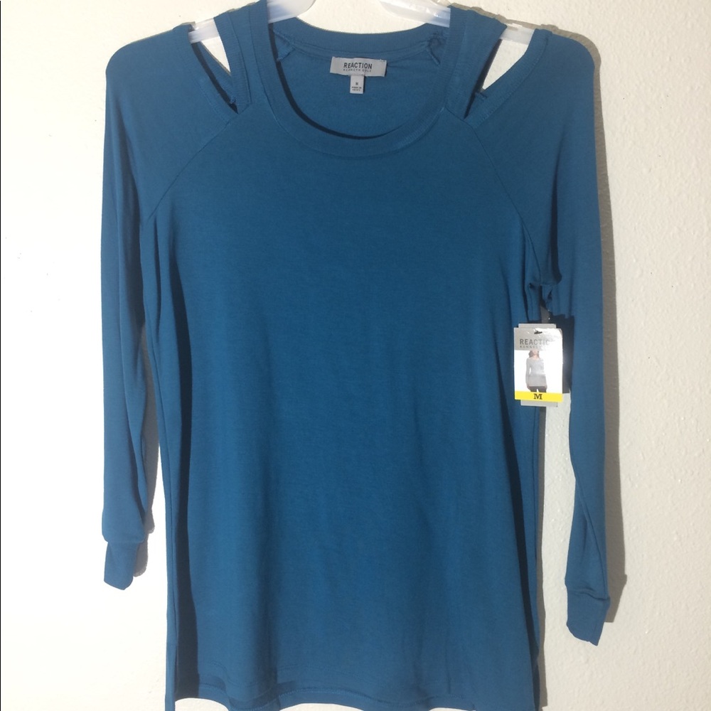 Reaction Kenneth Cole Blue Shirt Cold Shoulder Top